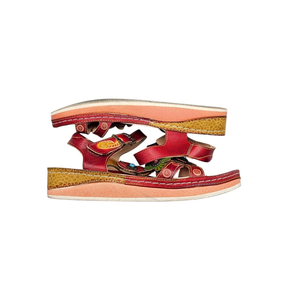 L'Artiste Women's Size 39/8.5 US Spring Step Eidolara Red Leather Floral Sandals - Picture 6 of 8